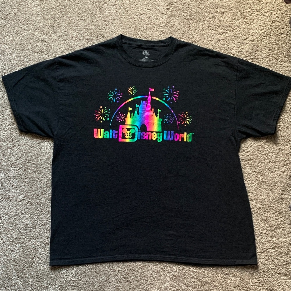 Walt Disney World Metallic Foil Rainbow Sheen Black T-Shirt XXL